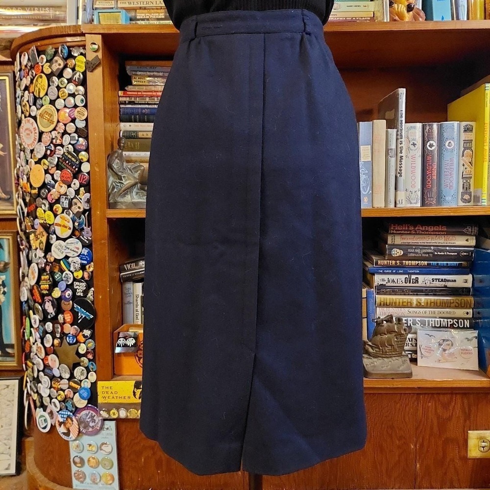 Vintage 70s College Town Navy Wool Midi Skirt Union Made USA XS